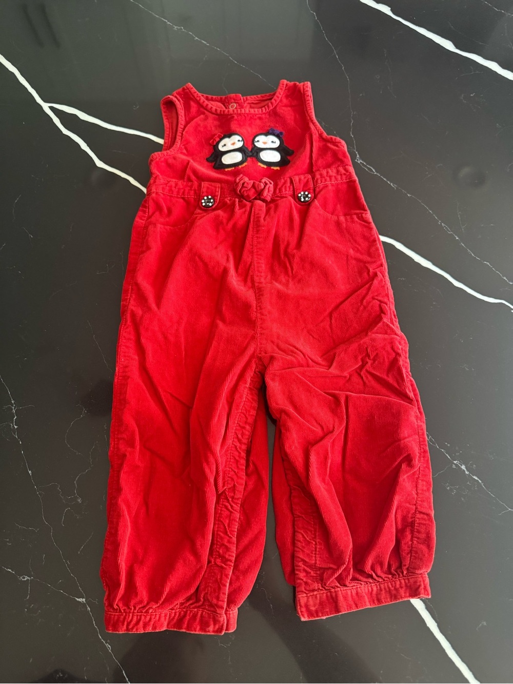 Red Penguin Appliqué‎ Corduroy Overalls for Kids